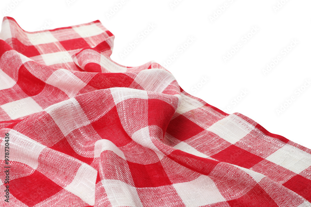 Fototapeta premium Crumpled tablecloth with checkered pattern isolated on white