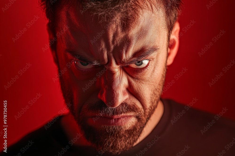 An Angry Man Expressing Intense Emotion Vigorously Against A Bold Red Background An Angry Man Expressing Intense Emotion Vigorously Against A Bold Red Background