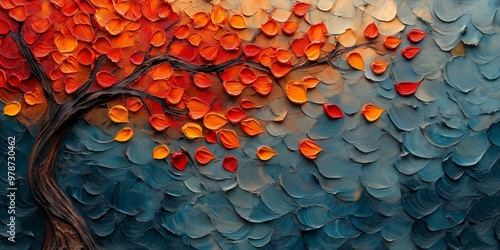 autumn background with fall season color painted with impasto technique