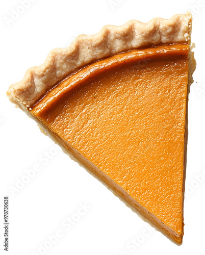 Slice of Classic Pumpkin Pie Overhead Shot Transparent Background Cutout
