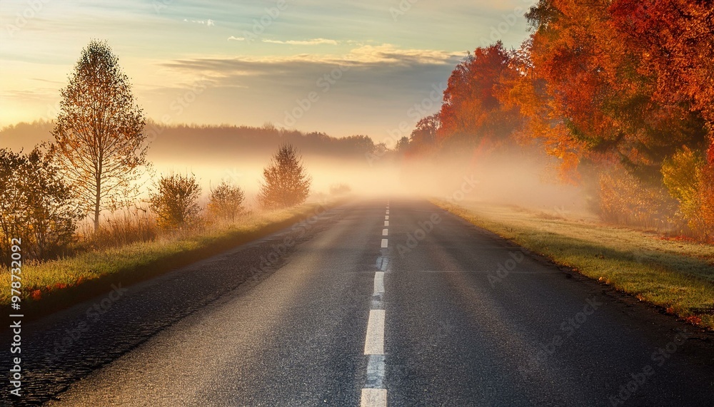 Early morning fog on the street in autumn Early morning fog on the street in autumn
