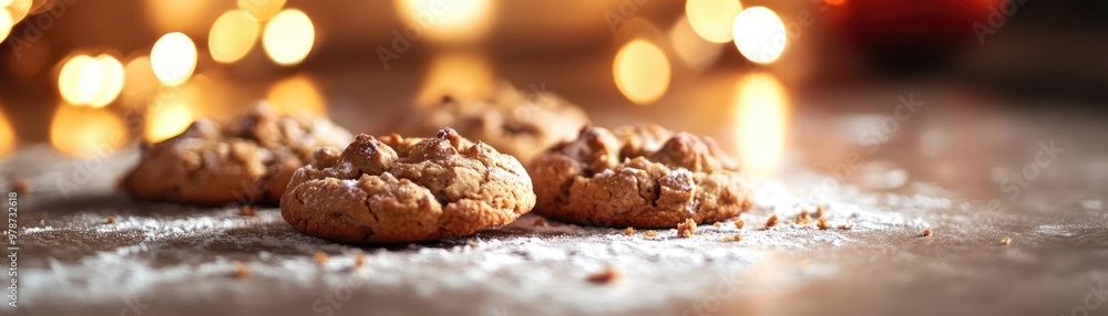 Delicious cookies scattered on a table, dusted with flour, perfect for holiday baking or sweet treats at any celebration. Delicious cookies scattered on a table, dusted with flour, perfect for holiday baking or sweet treats at any celebration.