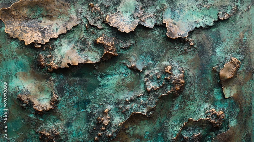 Close-up of a Textured Metal Surface with Green and Brown Patina Close-up of a Textured Metal Surface with Green and Brown Patina