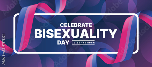 Celebrate Bisexuality Day - Text white frame with cross ribbon Bisexuality flag on abstract blue pink and purple circle texture background vector design
