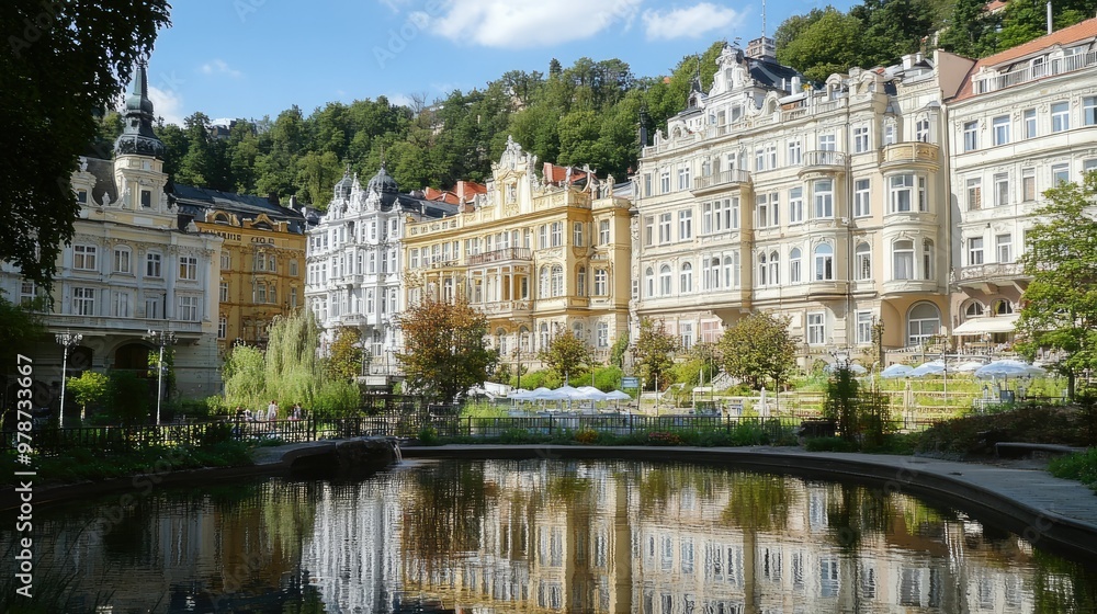 The picturesque Karlovy Vary spa town with its charming buildings and mineral springs. The picturesque Karlovy Vary spa town with its charming buildings and mineral springs.