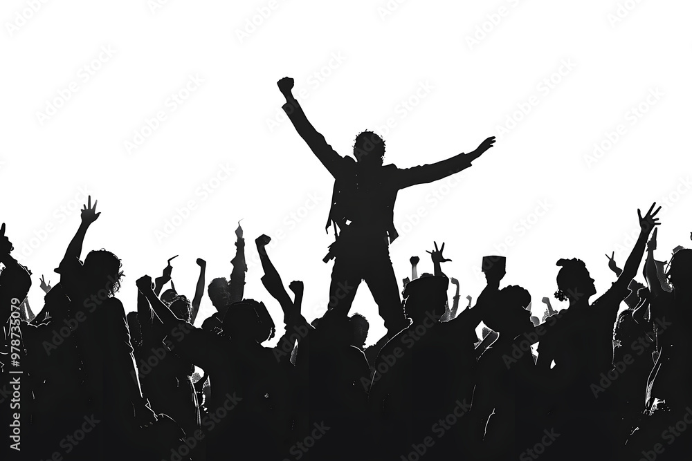Black silhouette of a crowd of peasants protesting Black silhouette of a crowd of peasants protesting