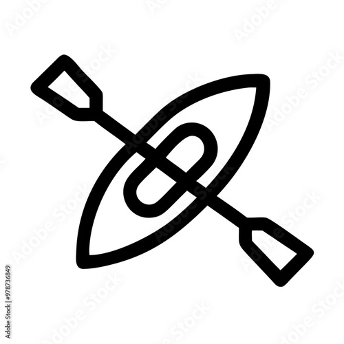 Kayak and paddles icon illustration, adventurous mood, aquatic activities design, minimalist line art style, icon on transparent background, beach holiday theme