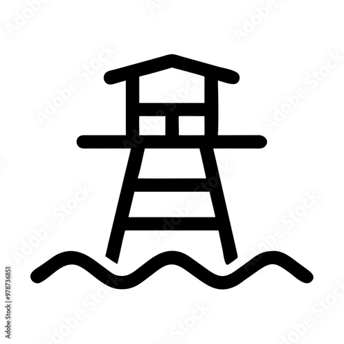 Lifeguard tower icon illustration, safety mood, beach design, minimalist line art style, icon on transparent background, beach holiday theme