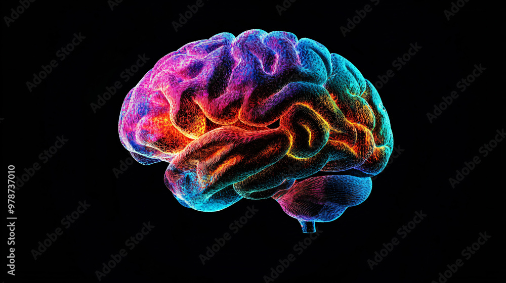colorful 3d brain model on black background - ai, technology, innovation, concept art colorful 3d brain model on black background - ai, technology, innovation, concept art