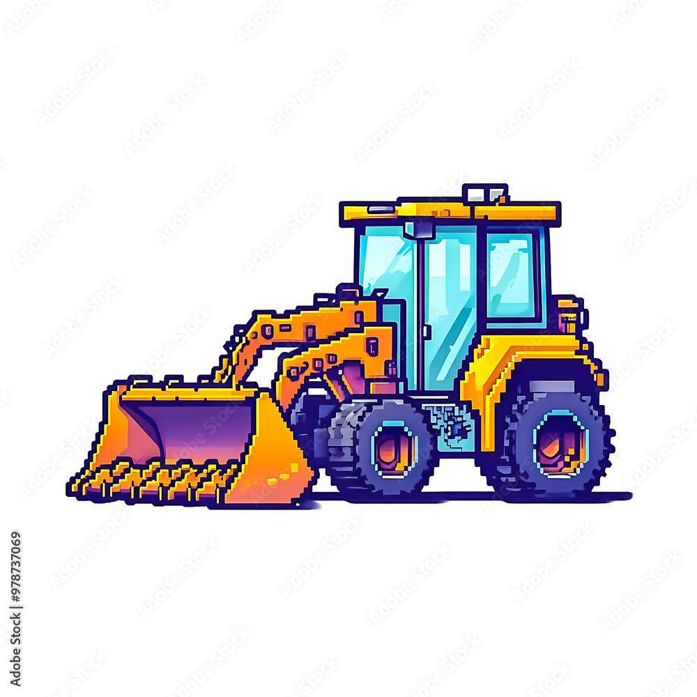 Naklejka premium Illustration of Pixel art Backhoe on white background.
