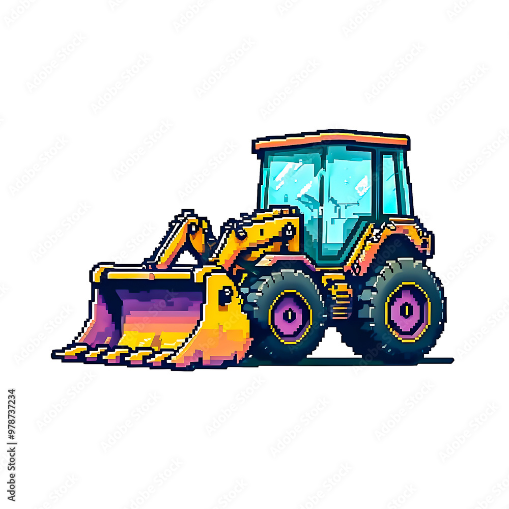 Illustration of Pixel art Backhoe on white background. Illustration of Pixel art Backhoe on white background.