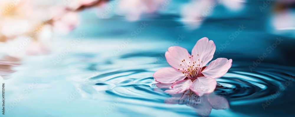 A serene pink flower floating on calm water, creating gentle ripples, symbolizing peace and natural beauty. A serene pink flower floating on calm water, creating gentle ripples, symbolizing peace and natural beauty.