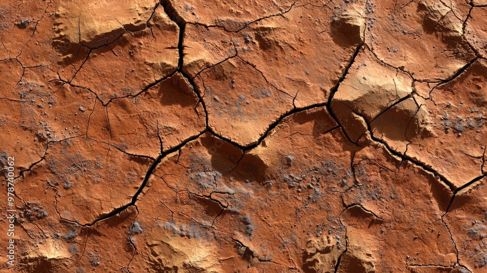 Cracked soil with earthy tones revealing a mosaic of texture under the bright midday sun Cracked soil with earthy tones revealing a mosaic of texture under the bright midday sun
