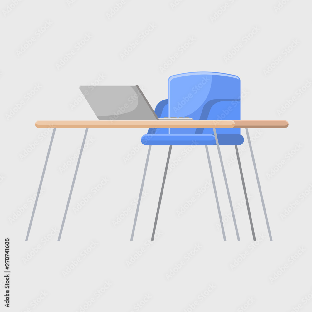 Flat illustration working table with laptop Flat illustration working table with laptop