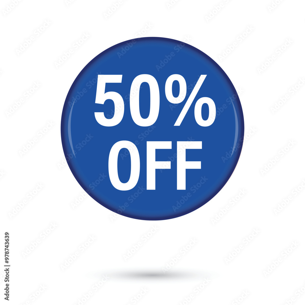 50% Off Discount Offer Round circle blue 3D glossy shining label or sticker template online sale tag advertisement marketing promotion coupon Sign vector illustration isolated on white background. 50% Off Discount Offer Round circle blue 3D glossy shining label or sticker template online sale tag advertisement marketing promotion coupon Sign vector illustration isolated on white background.