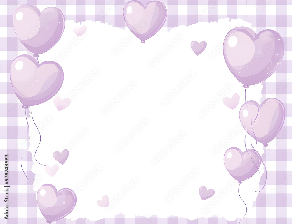 Pastel Heart Balloons with Plaid Border Frame for Romantic and Celebration Themes Pastel Heart Balloons with Plaid Border Frame for Romantic and Celebration Themes