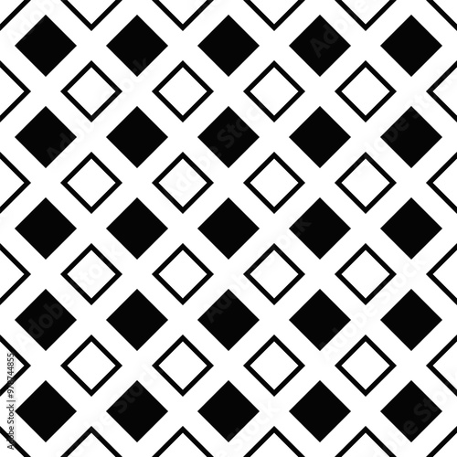 Black and white seamless square pattern background - abstract geometrical monochrome vector design