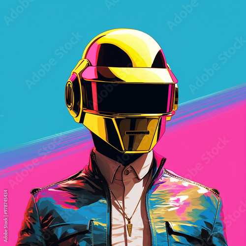 Disco man in helmet, vaporwave style