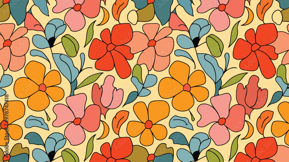 Hand Drawn Groovy Flower Pattern Hand Drawn Groovy Flower Pattern
