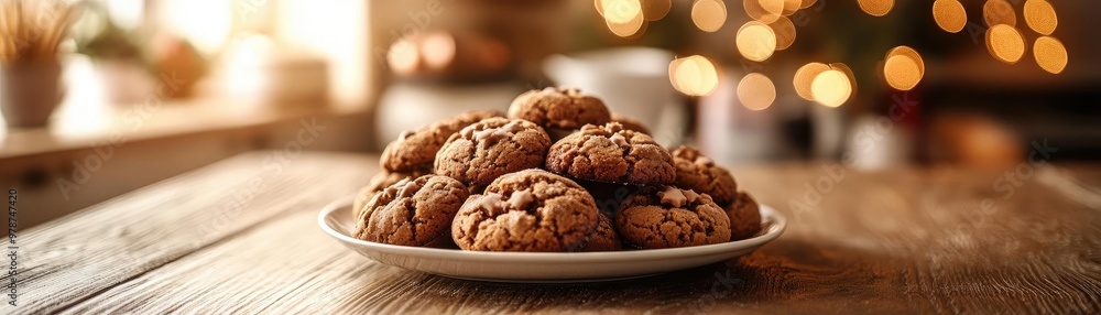 Freshly baked cookies on a wooden table with a warm, cozy atmosphere, perfect for festive celebrations and sweet moments. Freshly baked cookies on a wooden table with a warm, cozy atmosphere, perfect for festive celebrations and sweet moments.