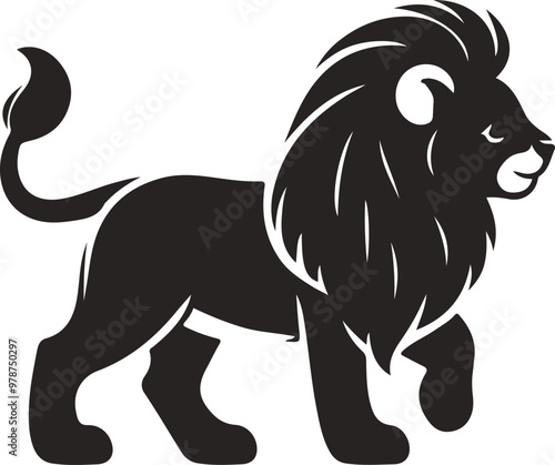 Lion silhouette vector art, black and white background. photo