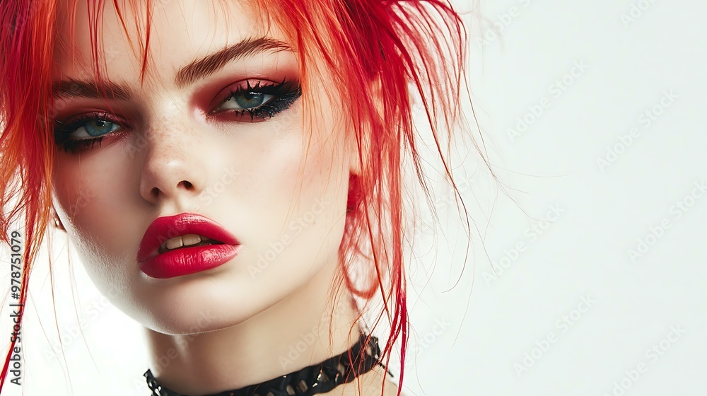 Fototapeta premium Fashion Beauty Model Girl. Punk Style Woman isolated on White