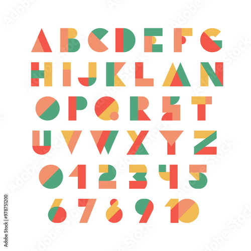 Typography font with geometric alphabet. Modern abstract typeface design with letters and numbers in geometry style. Set of English characters and digits, vector illustration