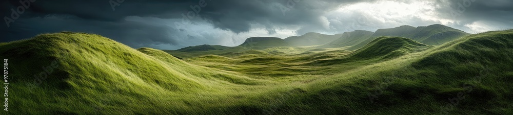 Storms Over the Grassy Hills: A Beautiful Scene Storms Over the Grassy Hills: A Beautiful Scene