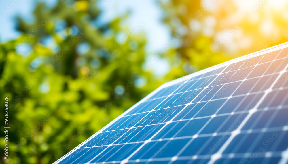 Fototapeta premium Solar panels in sunlight, representing renewable energy and eco-consciousness