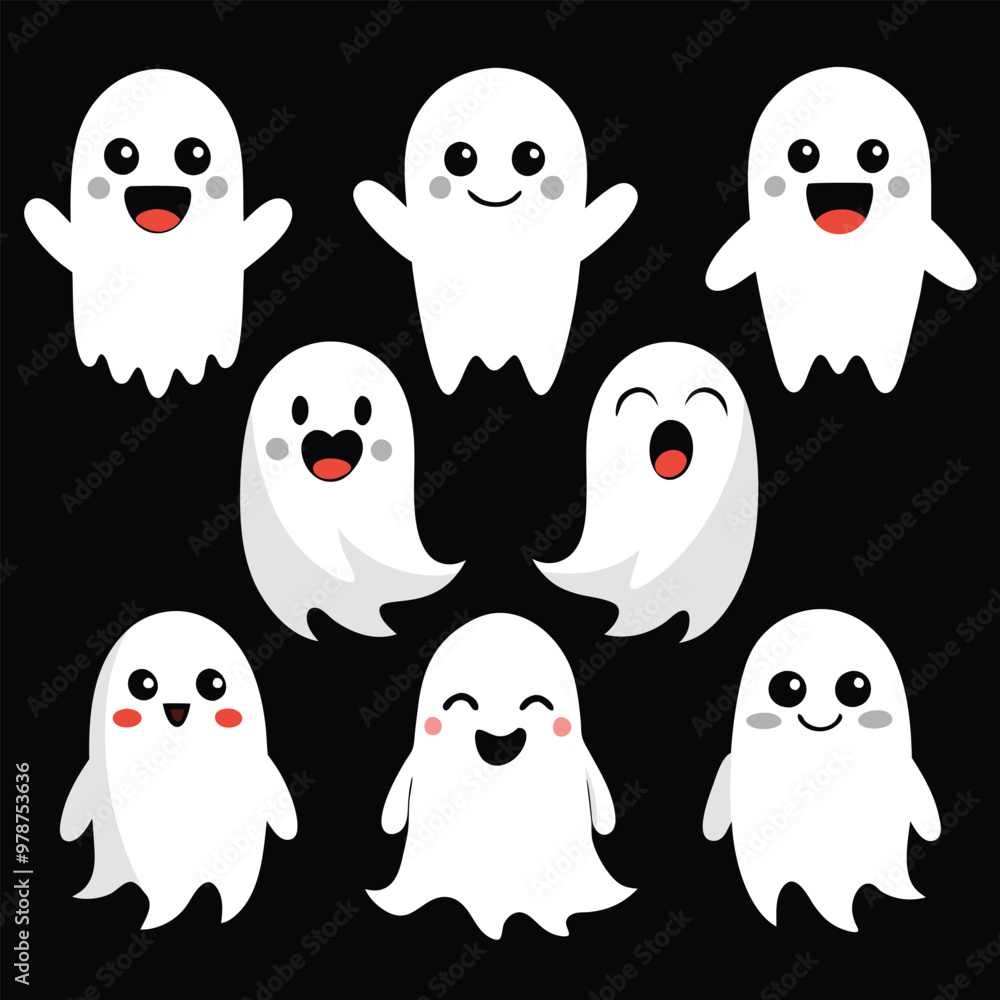 Spooky Cute Halloween Ghost Vector Set icon png illustration cutout, isolated creepy spooky vector Spooky Cute Halloween Ghost Vector Set icon png illustration cutout, isolated creepy spooky vector