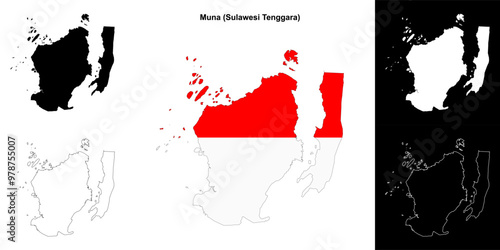Muna blank outline map set