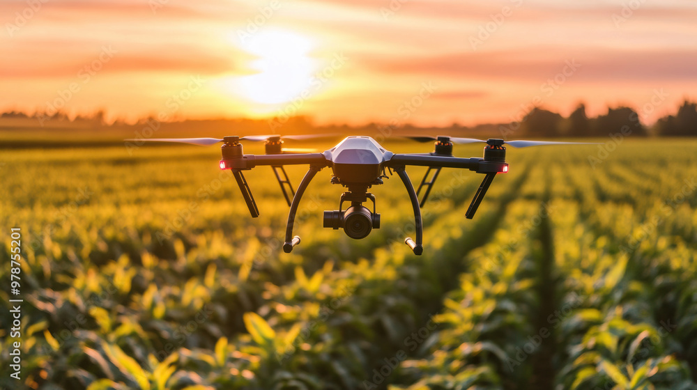Drone monitoring crop health using thermal imaging at sunset Drone monitoring crop health using thermal imaging at sunset