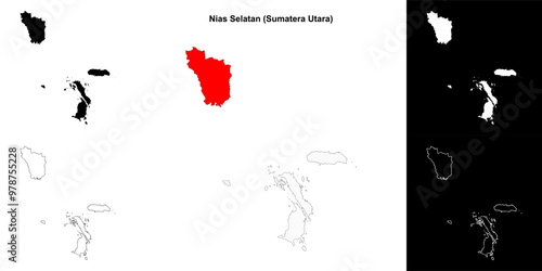 Nias Selatan blank outline map set