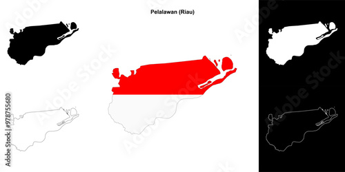 Pelalawan blank outline map set photo