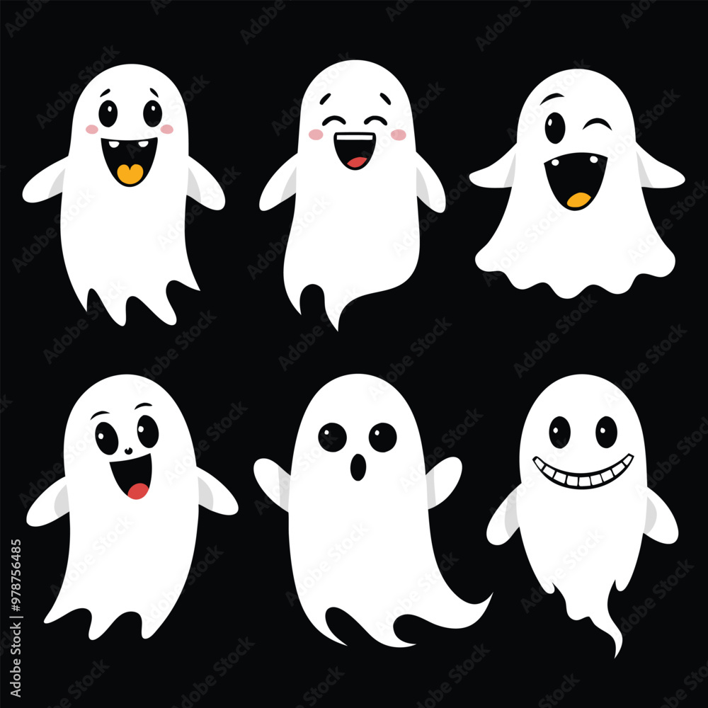 Spooky Cute Halloween Ghost Vector Set icon png illustration cutout, isolated creepy spooky vector Spooky Cute Halloween Ghost Vector Set icon png illustration cutout, isolated creepy spooky vector