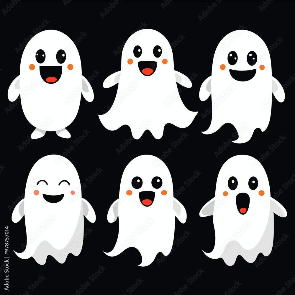 Fototapeta premium Spooky Cute Halloween Ghost Vector Set icon png illustration cutout, isolated creepy spooky vector 