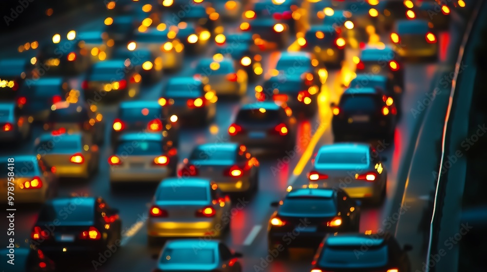 Heavy Traffic Jam on a Rainy Evening in the City Heavy Traffic Jam on a Rainy Evening in the City