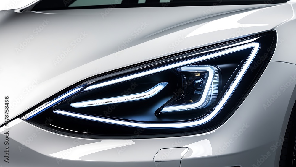 Car wash advertising banner. Headlight of modern black car, macro view Car wash advertising banner. Headlight of modern black car, macro view