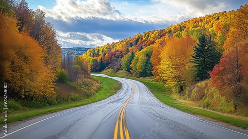 Autumn in Vermont, with its scenic byways and back roads winding through the countryside. photo