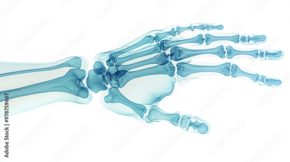 A detailed X-ray icon of a hand with all bones and joints visible, isolated on a white background. A detailed X-ray icon of a hand with all bones and joints visible, isolated on a white background.