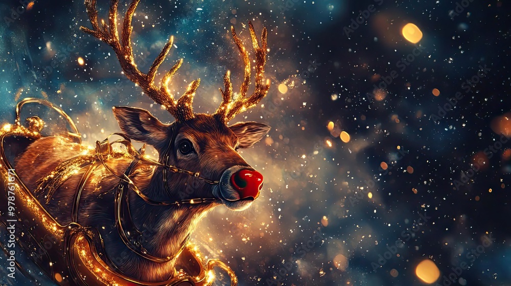 A festive reindeer adorned with glowing lights in a snowy backdrop, perfect for holiday-themed designs and decorations. A festive reindeer adorned with glowing lights in a snowy backdrop, perfect for holiday-themed designs and decorations.