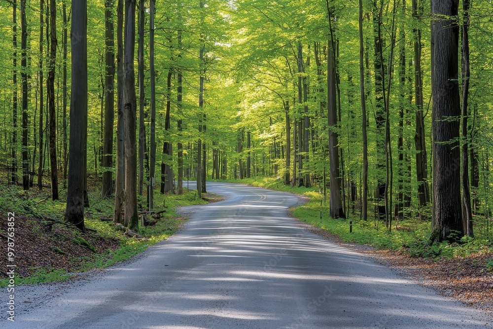 Peaceful forest path through lush green woods Peaceful forest path through lush green woods