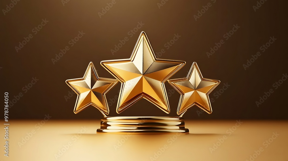 © RM Graphics - Gold five star rating trophy success award symbol, background