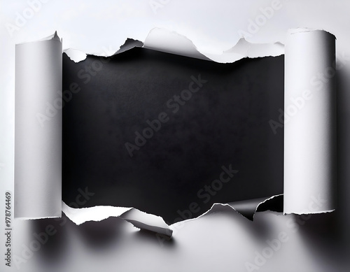  Black torn paper on white background, creating space for text or designs related to online _1(145) photo