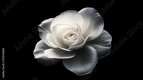 a black and white photo of a flower on a black background with a white rose in the middle of the petals.