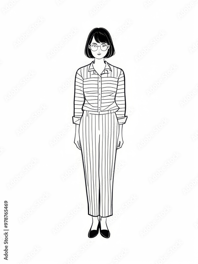 Fototapeta premium Line Art Portrait of a Young Woman with Beautiful Hair