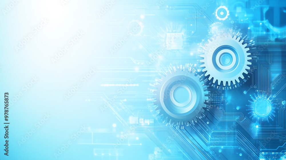 Blue gear and circuit design representing technology and innovation in a modern digital landscape Blue gear and circuit design representing technology and innovation in a modern digital landscape