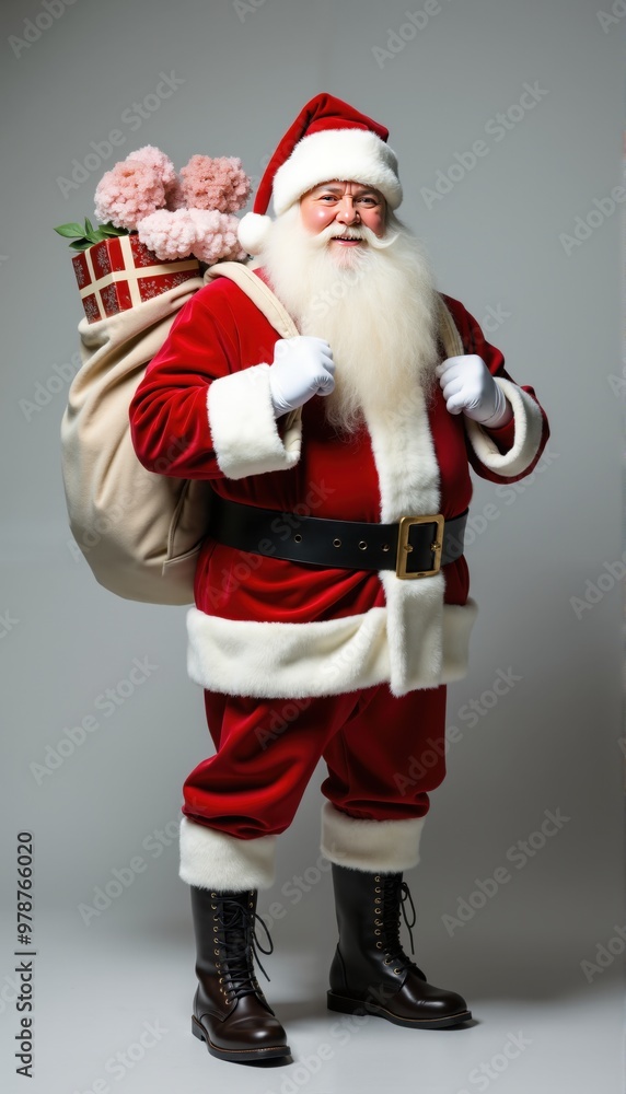 Santa Claus, Christmas, Santa Hat. presents, gray background, gifts Santa Claus, Christmas, Santa Hat. presents, gray background, gifts