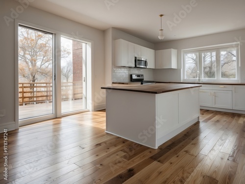 Modern Kitchen with White Cabinets and Large Island