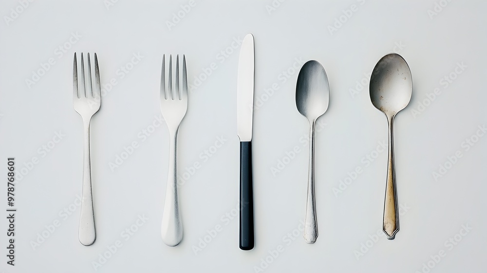 Organized Flatware Grid on White Surface Organized Flatware Grid on White Surface